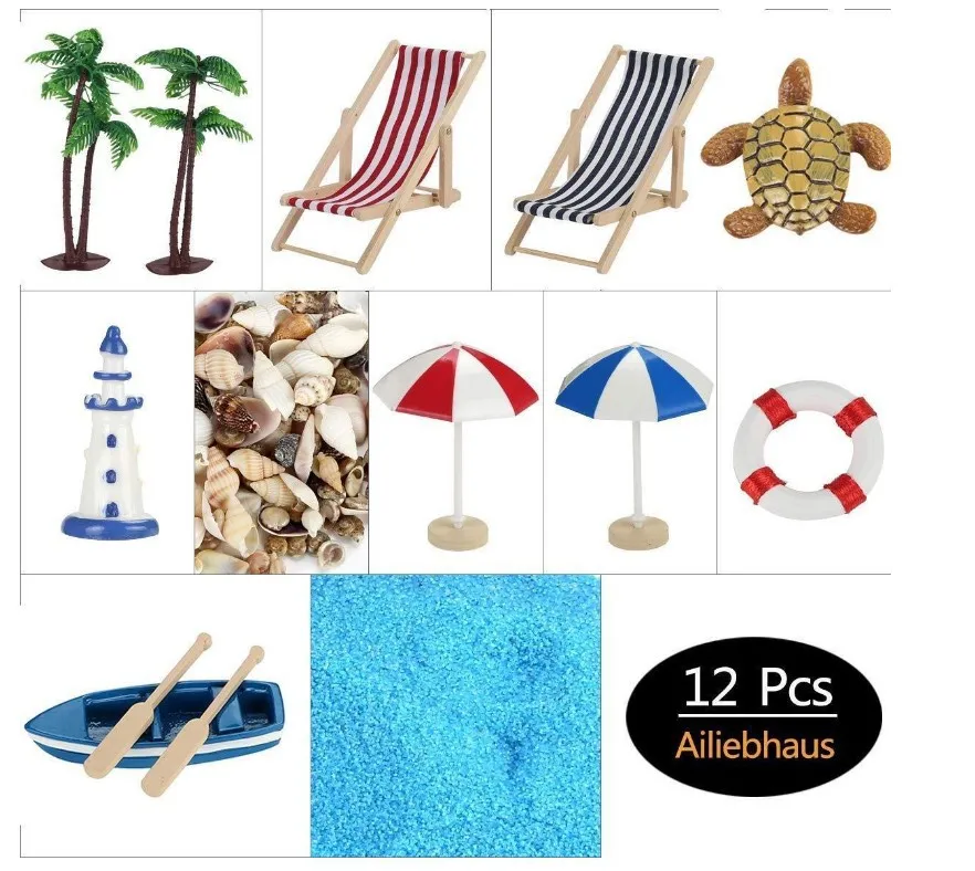 1:12 Dollhouse Miniature Metal Fishing Rod Model Doll Life Scene Decoration Mini boat Mini beach chair Gift Dolls Accessories 