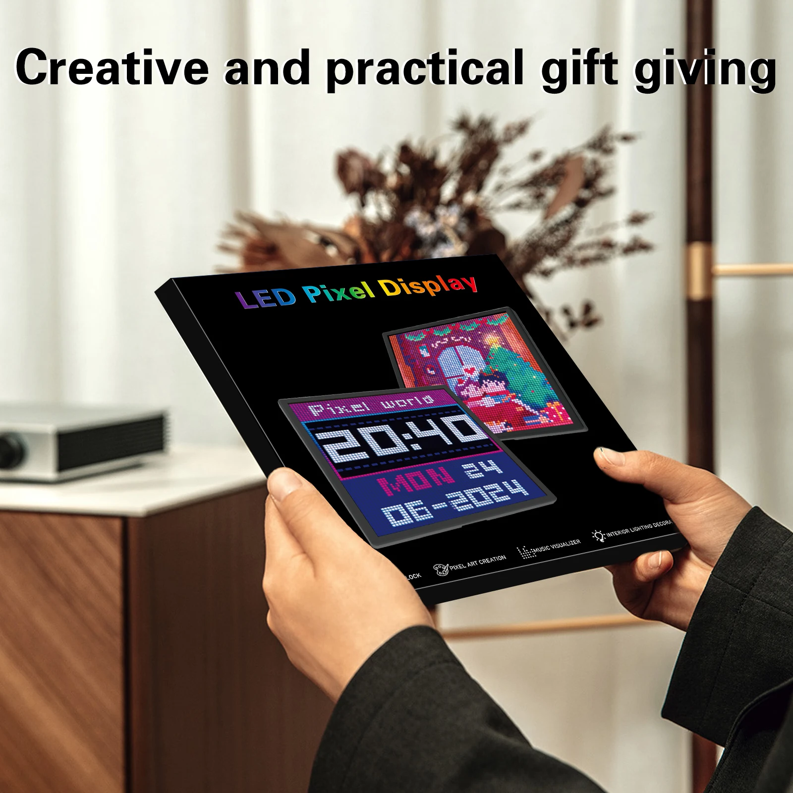 Bluetooth LED Pixel Panel 64x64 RGB Programmable Pixel Art Display APP Control Creative Animations Digital Clock For Desk Room 4