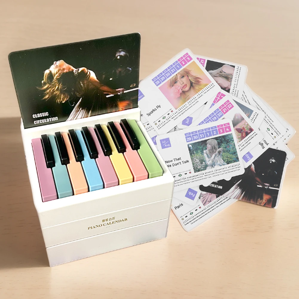 Taylor Piano Calendar 15 Keys Piano Calendar Playable Desktop Peripheral Ornaments with 27 Music Cards 52 Songs