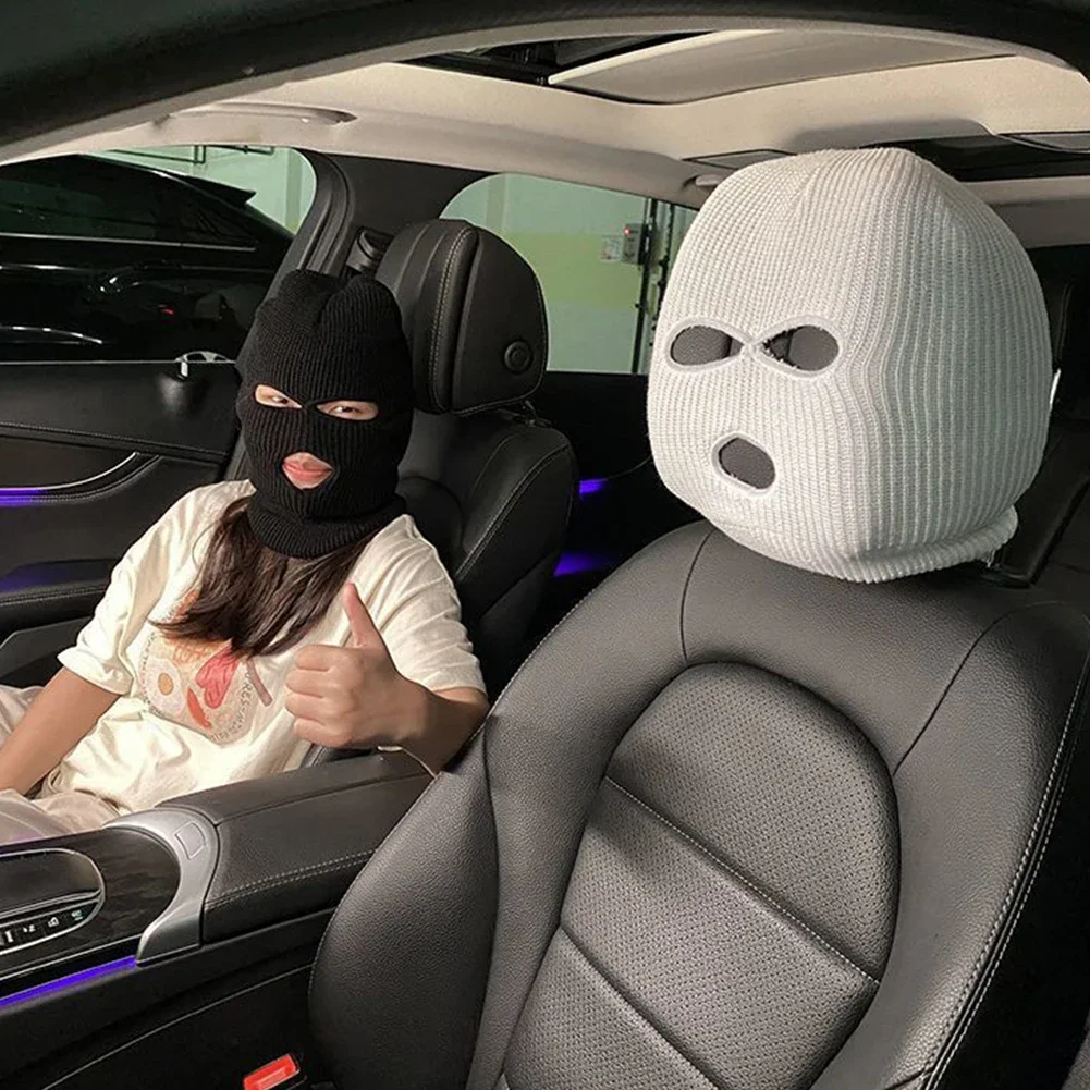 Halloween Car Headrest Cover Decoration Three Hole Headrest Cover Funny Car Seat Headcover Car Anti-Theft Warning Accessories