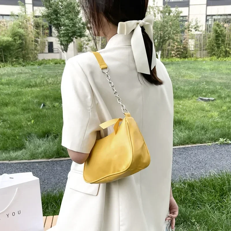 Shoulder Bags Women Underarm Chain Bag PU Candy Colors Zipper Summer Simple Students Daily Casual Handbags OL Korean Style Chic