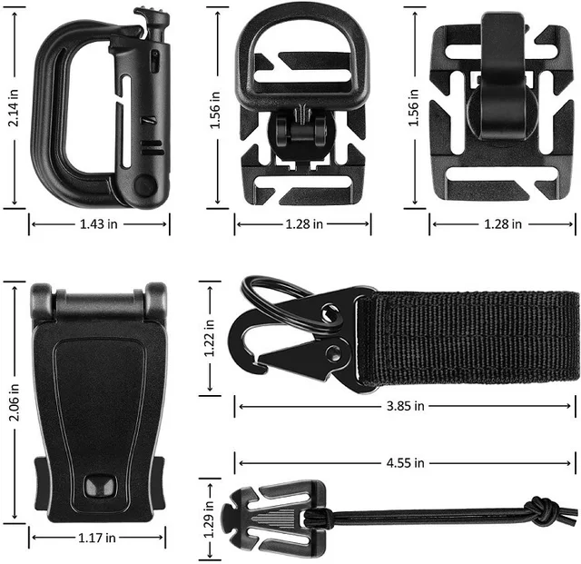 18 Pcs Tactical Gear Clip Molle Attachments D-Ring Carabiner Clip