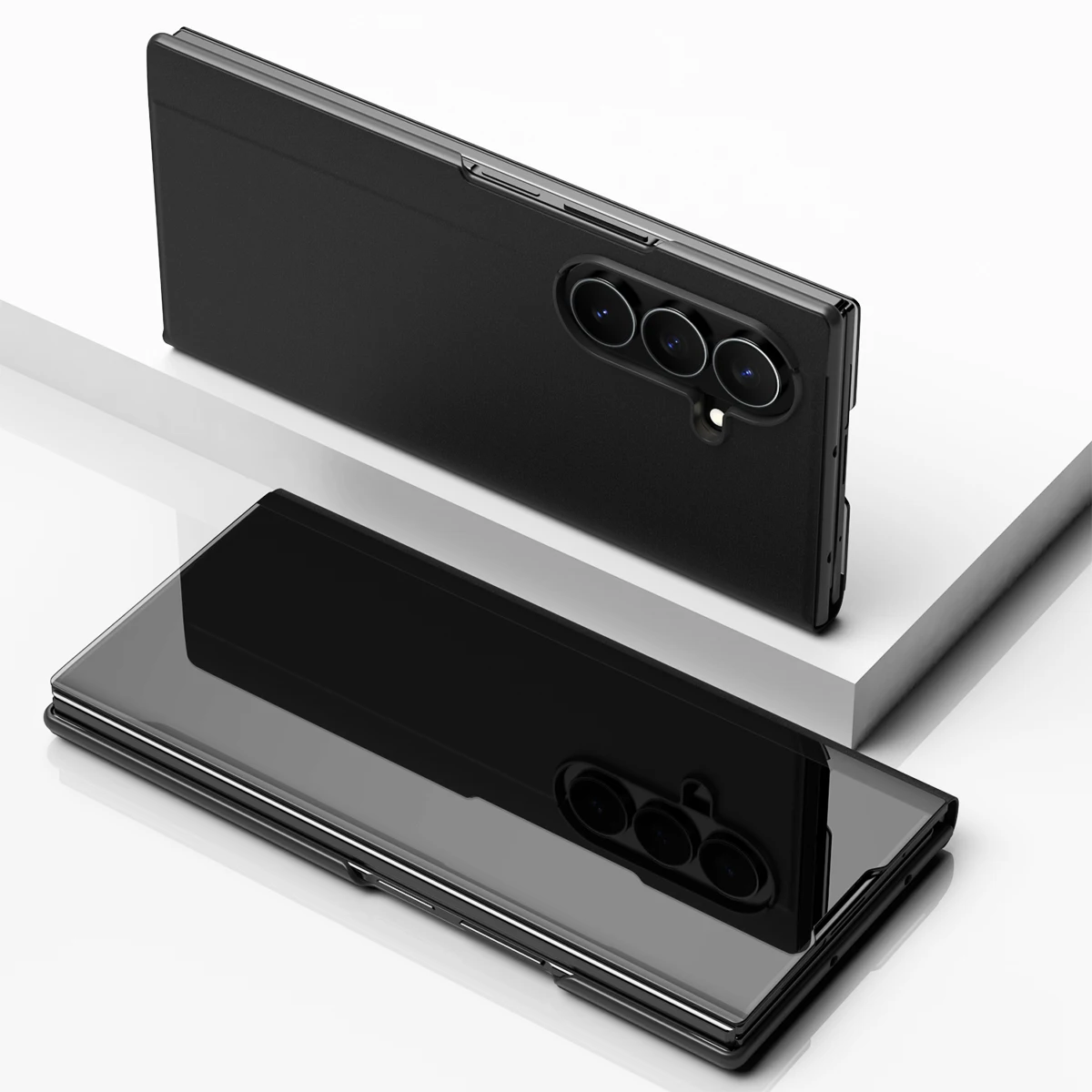 Premium Glossy Mirror Flip Case with Multi-Form Stand Holder for Smartphones