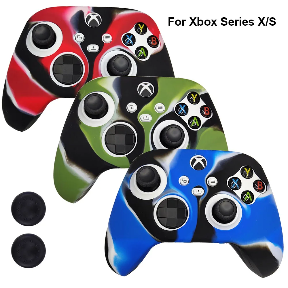 CamouflageSiliconeRubberGelCoverSkinCasewithThumbstickCapsforXboxSeriesXS