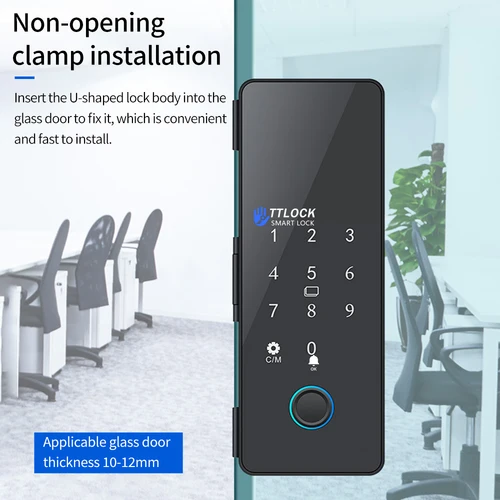 TTLOCK 앱 지문 잠금 블루투스 스마트 유리 도어락, 생체 인식 전자 제어 도어, 13.56M RFID 원격 잠금 해제, 드릴 없음 4