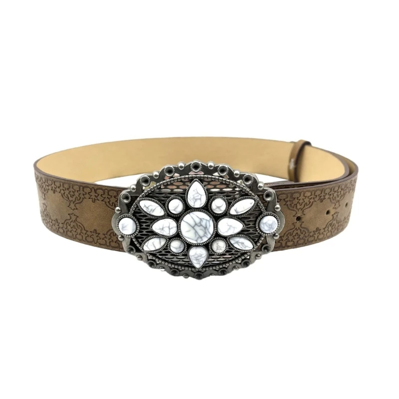 

Ethnic Adult Waist Slimming Belt with Gemstones Buckle Embossed Waistband