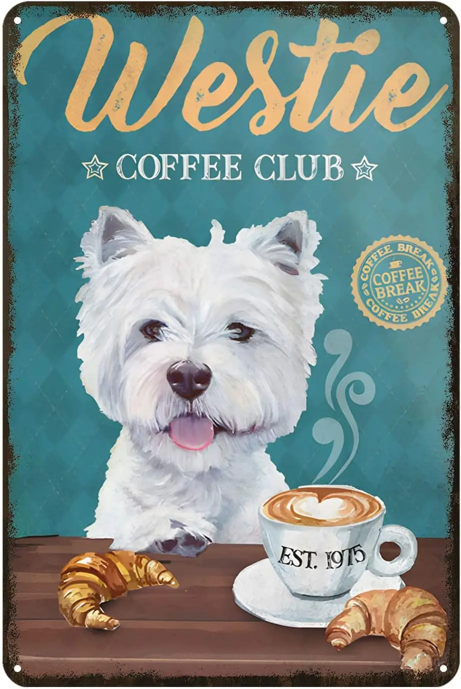 Targa In Metallo Vintage 'Scottish Terrier Dog Coffee Company' 20x30 Cm, Decorazione Da Parete Rustica Per Bar E Cucina