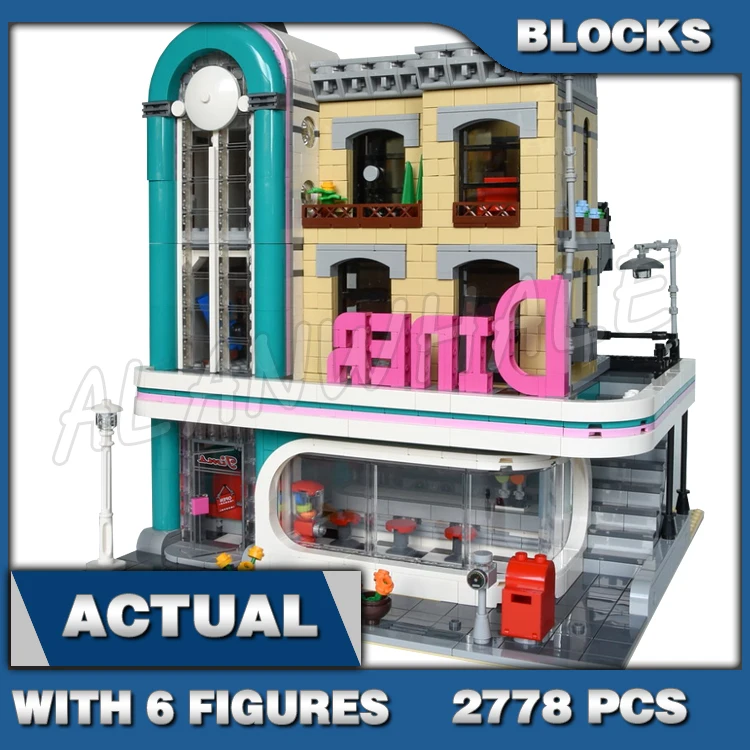 

2778pcs Modular Street View Expert 1950s-style Downtown Diner 3-story Kitchen 15037 Building Blocks Sets Compatible With Model