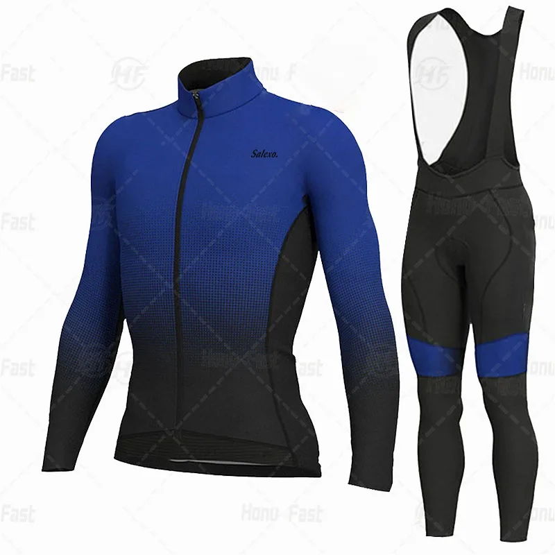 SALEXO Team Autumn Cycling Jersey Set MenLong Sleeves Cycling Clothing MTB Maillot Ropa Ciclismo Bike Uniform Cycling Bib Tights