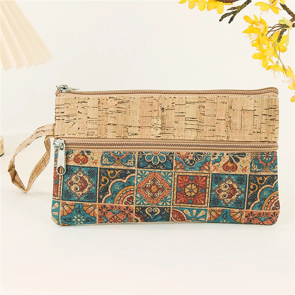 Portamonete con cerniera Custodia organizer portatile con stampa sicura in sughero Custodia versatile per telefono da uomo