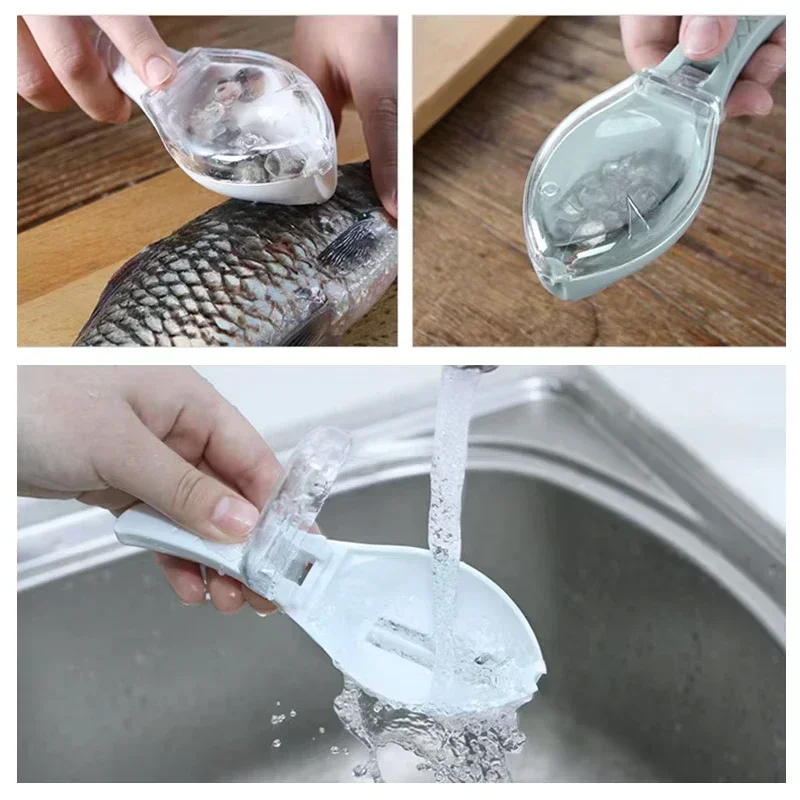 1-10PCS Fish Scales Graters Scraper Fish Cleaning Tool Scraping Scales Device with Cover Kitchen Cooking Fishing Pesca Tackle