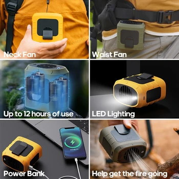 8000mAh Outdoor Waist Fan Portable Multifunctional Camping Fan Bladeless Hanging Neck Fan with Power Bank LED Lighting 2