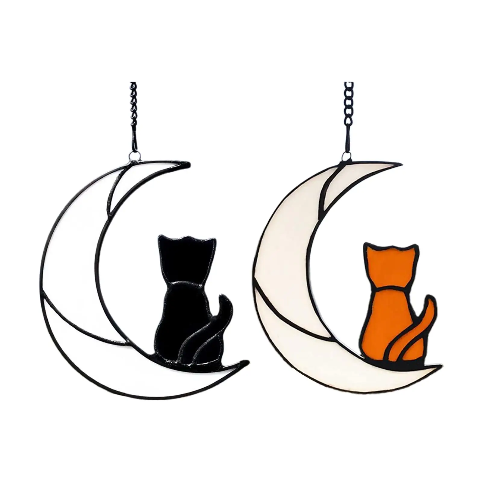 Arazzi Per Finestre In Vetro Colorato Cat On The Moon Window Hanging Ornament Decor