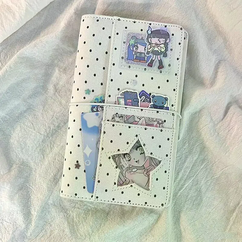 A6 폴카 도트 천 바인더 노트 6홀 루즈리프 휴대용 DIY 스크랩북 저널 멀티 포켓 포토 앨범 플래너 학교 선물