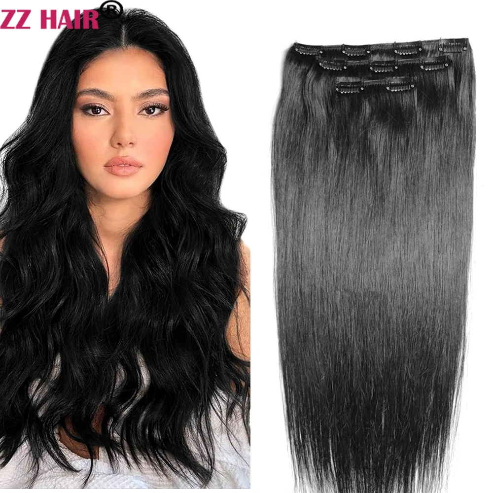 ZZHAIR 100% Human Remy Hair Extensions 16"-28" 80g-100g 3pcs Set 1x20 1x15 1x10 Clips-in Three Pieces Natural Straight Light