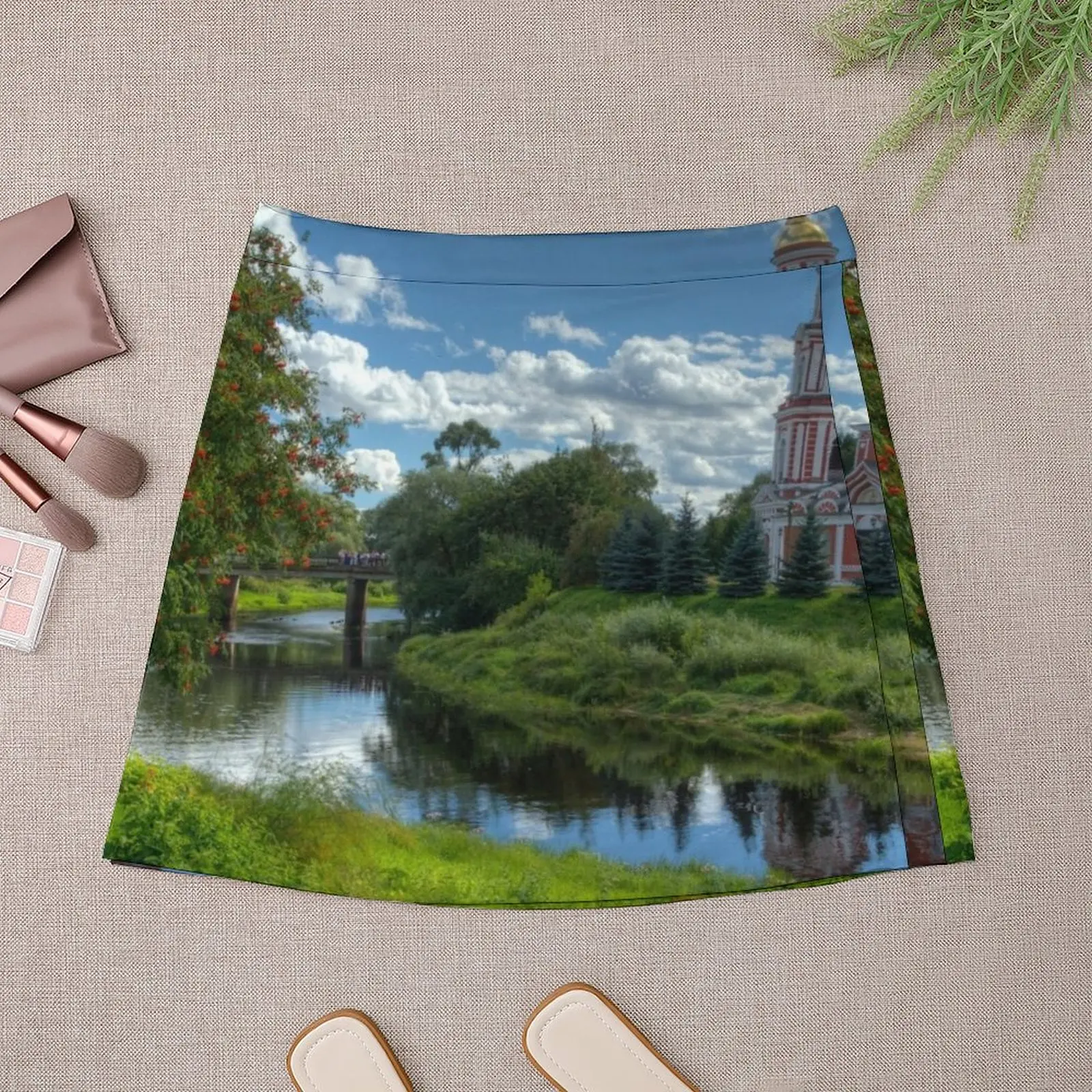 Landscape with the Russian Church on the River Bank Mini Skirt night club women Female dress