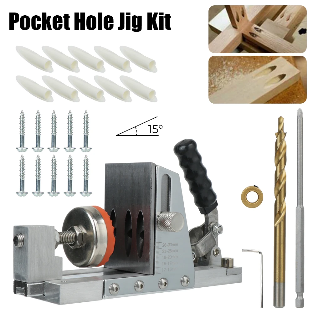 

Drill Guide Set 15 Degree Angle DIY Carpentry Tools Pocket Hole Jig Kit Woodworking Hole Puncher Oblique Hole Locator
