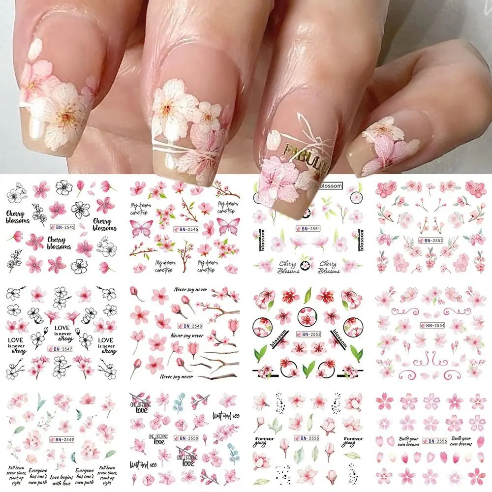 

Nail Art Stickers Cherry Blossoms Water Transferr Pink Spring Sakura Flower Nail Stickers Decal Women Nail Decoration Supplies