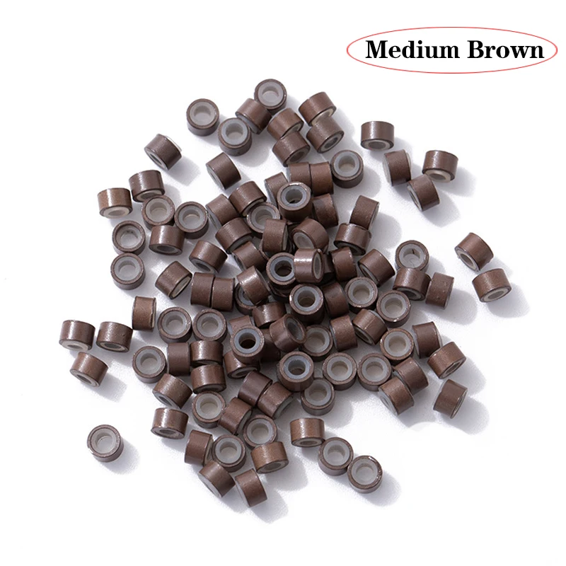 100 Stücke Haarverlängerungen Perlen Silikonfutter Mikroringe Beige Schwarz Haar Micro Loop 5*3*3 Mm Micro Nano Ringe Für Link Haar – Detail 6
