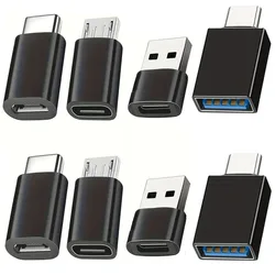 Universal USB to USB - C Adapter Set - Includes 8 Type - C Female to USB and Micro USB Converters for Laptops and Computers (8pcs)