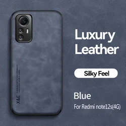 Magnetic Car Holder Silicone Frame Phone Case with Soft Leather Back Cover for Redmi Note 12S (Blue)