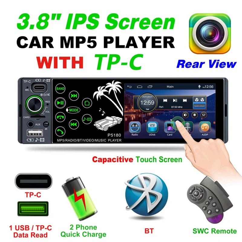 

New 3.8 Inch Car MP5 Player Car Radio HD IPS Capacitive Contact Screen Car MP5 FM TF Card For Car Electronics P5180