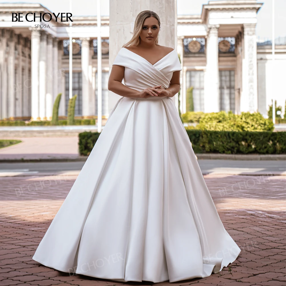 Bechoyer fora do ombro vestido de casamento 2025 moda cetim a