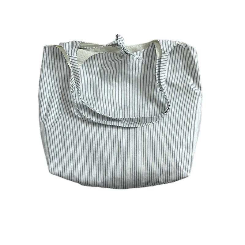 Ins Style Striped Hand-Held Canvas Tote Bag, Women'S New 2024 Niche Design, Large Capacity Underarm Single Shoulder Bag