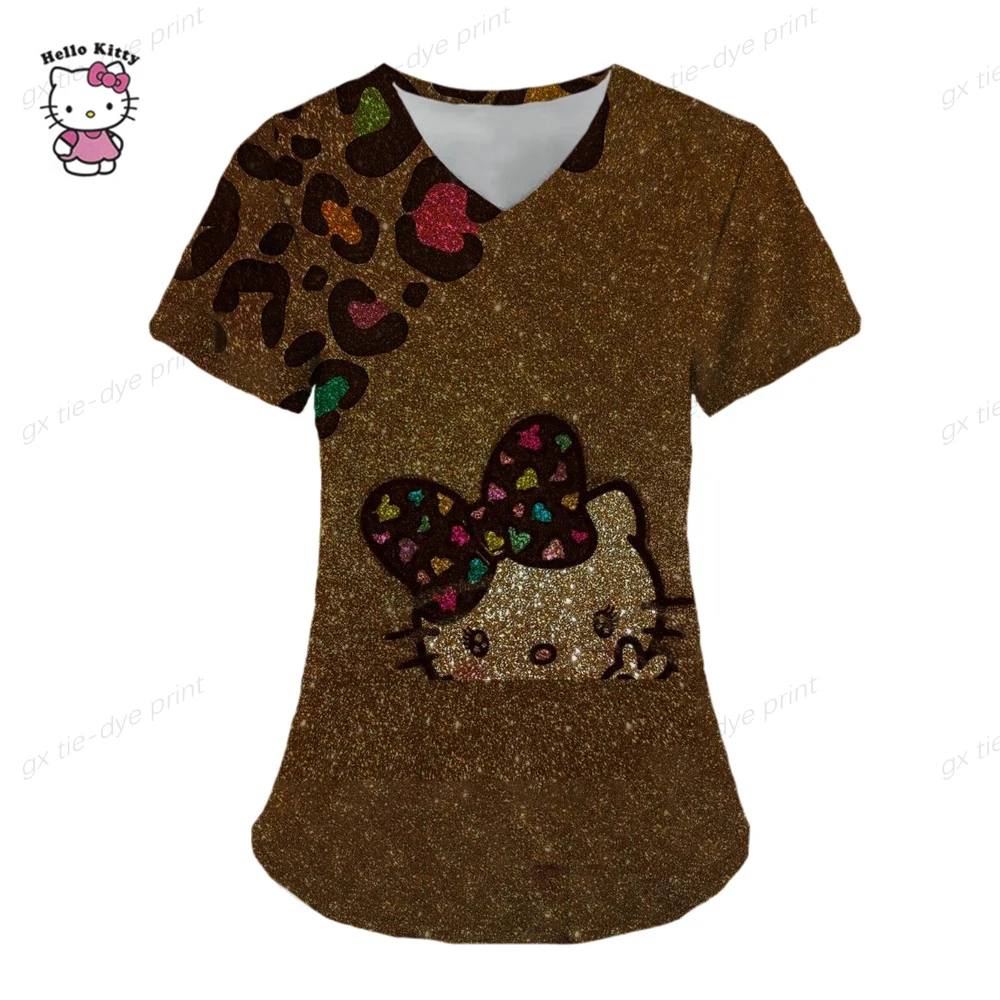 thumbnail image 1 of Uniforme de enfermera con estampado de Hello Kitty para mujer, uniforme de enfermería con bolsillo, camisa de trabajo para enfermeras, personal de enfermería, 1 of 5