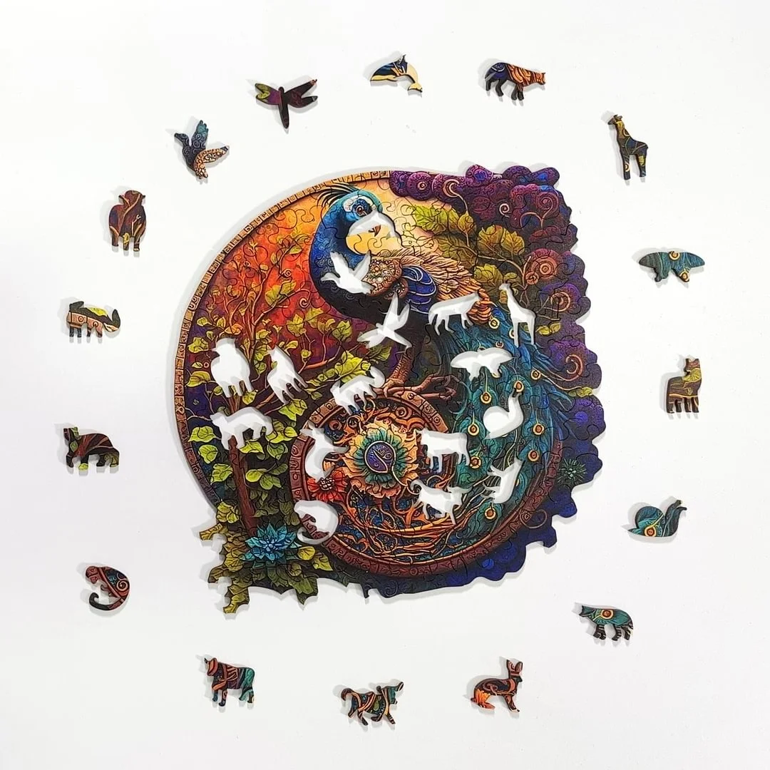 Peacock Wooden Jigsaw Puzzle, Uniquely Irregular Animal Shaped Wooden Stress Relief Toy