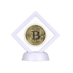 Silver Gold Plated Cryptocurrency Collectible Coin with Display Stand - Elegant Home and Office Decor Gift Set (Gold Coin White)