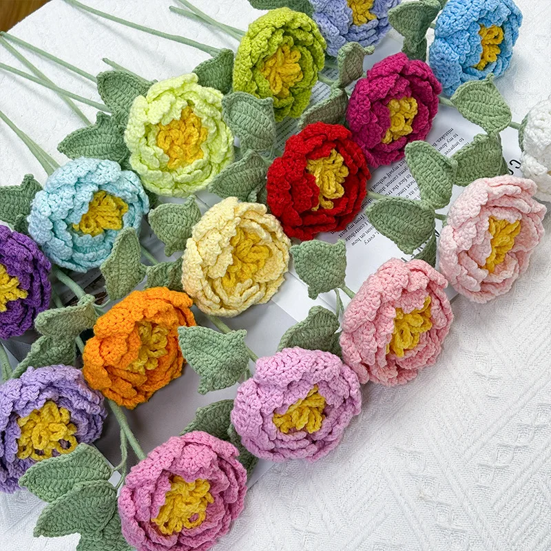 Gehäkelte Pfingstrose Kreative Handgemachte Blumensträuße Gestrickte Pfingstrose Künstliche Blume Raumdekoration Geschenk