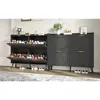 Shoe Storage Cabinet with 4 Flip Drawers, Shoe Cabinet Storage for Entryway Slim, Freestanding Black Shoe Cabinet, Farmhouse 4