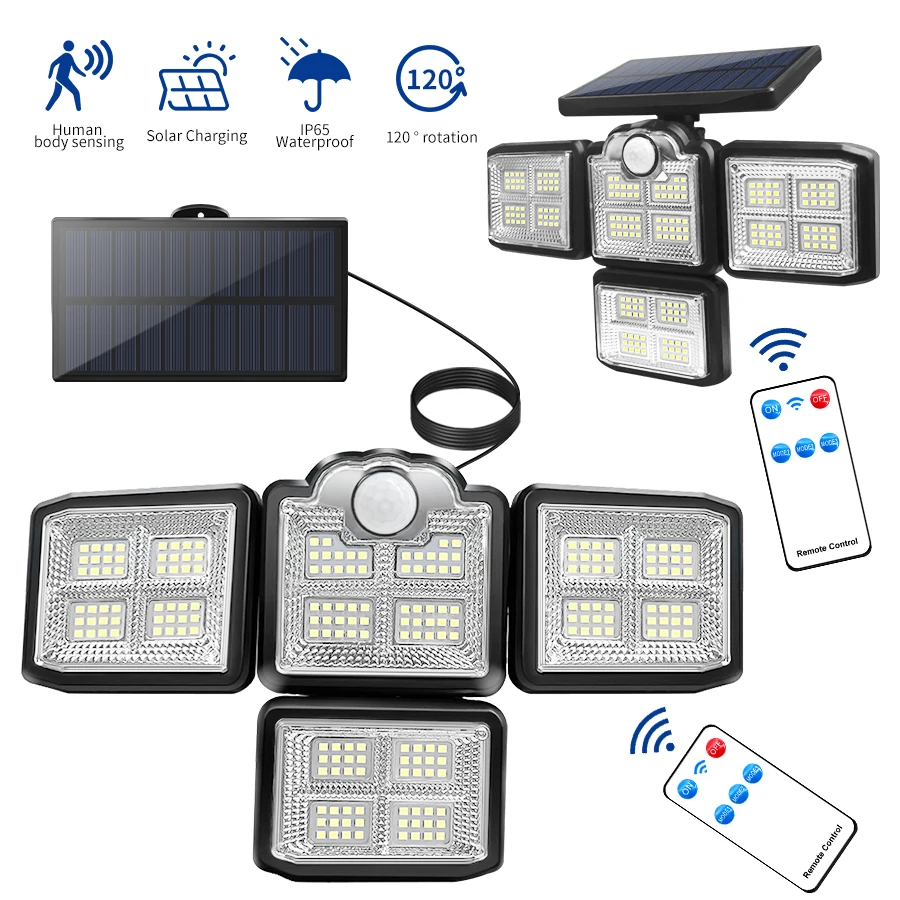 

LED Solar Light Outdoor Motion Sensor Solar Lamp With Remote Control IP65 Waterproof Adjustable Head Wall Lamp For Garden Street