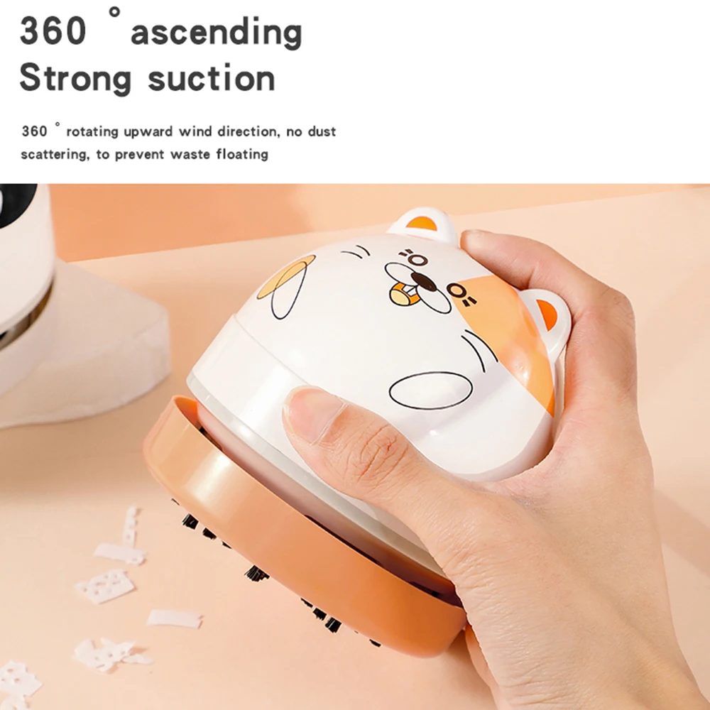 Desktop Vacuum Cleaner Cute Portable Table Dust Sweeper Cartoon Vacuum Battery Operated for Cleaning Dust Crumbs Hairs Scraps