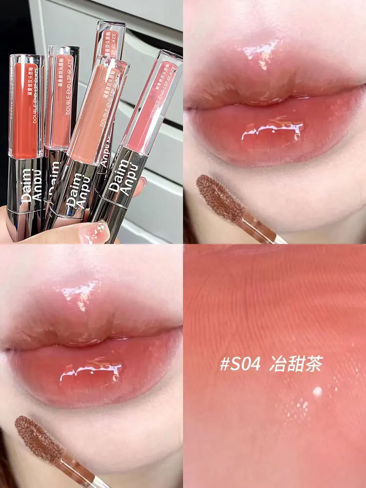 

DAIMANPU Double-Headed Lip Lacquer Moisturizing Glass Lip Gloss with Shimmering Mirror Finish Plump Lips Non-Sticky Cup Lipstick