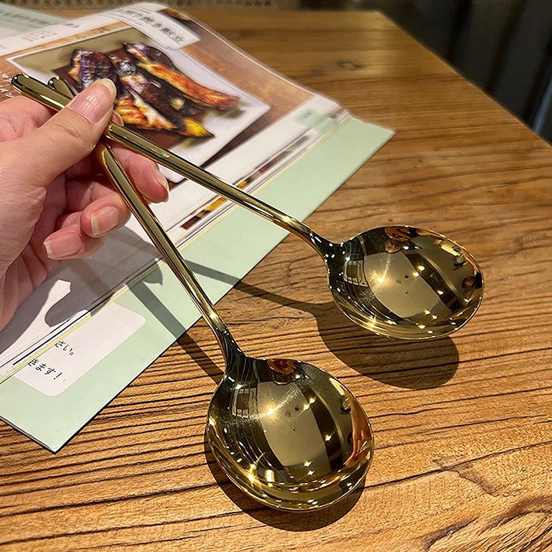 Creative Korean Head Spoon Western Food Long Handle Spoon Stainless Steel Large Square Kitchen Dessert Ice Cream Tableware
