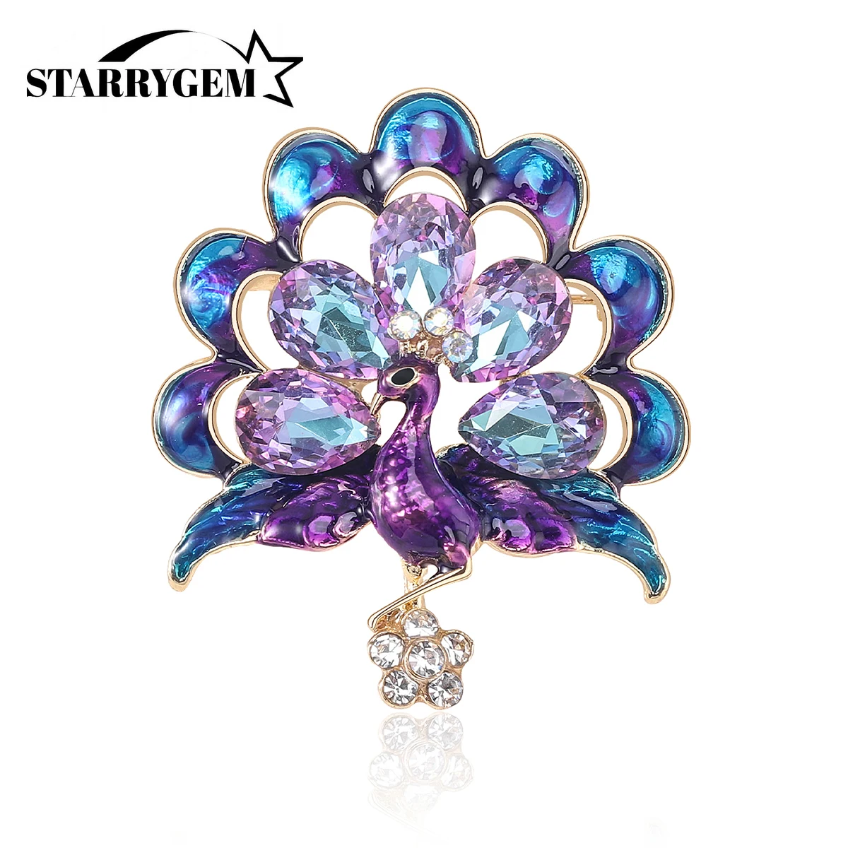 Enamel Peacock Brooches for Women Unisex Rhinestone Flower Pins Bird Badges Office Party Friends Gift Jewelry Accessories
