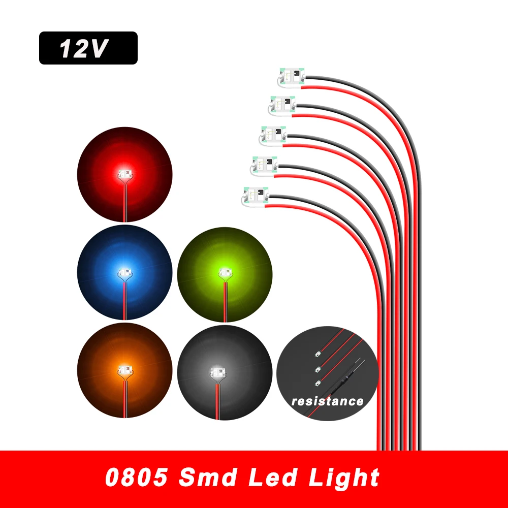 5Pcs Wired Led Smd 12V 0805 Led Lamp Knippert Modellen Trein Pre