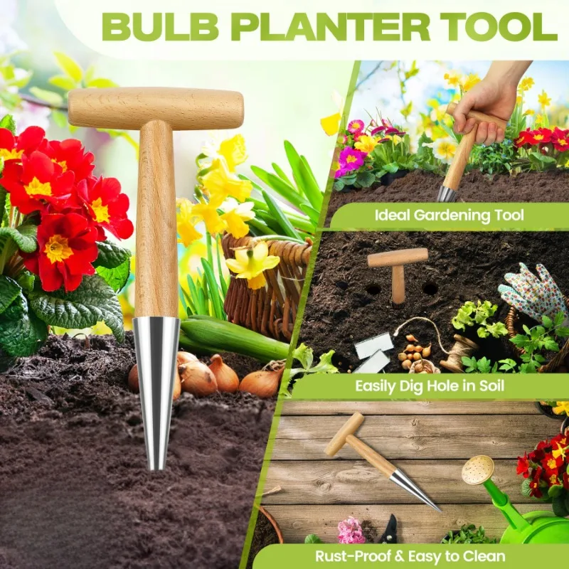 1pc Hand Dibber, Stainless Steel Sow Dibbler With Wood Handle, For Sowing Seeds, Transplanting Plants, Planting Bulbs, Digging