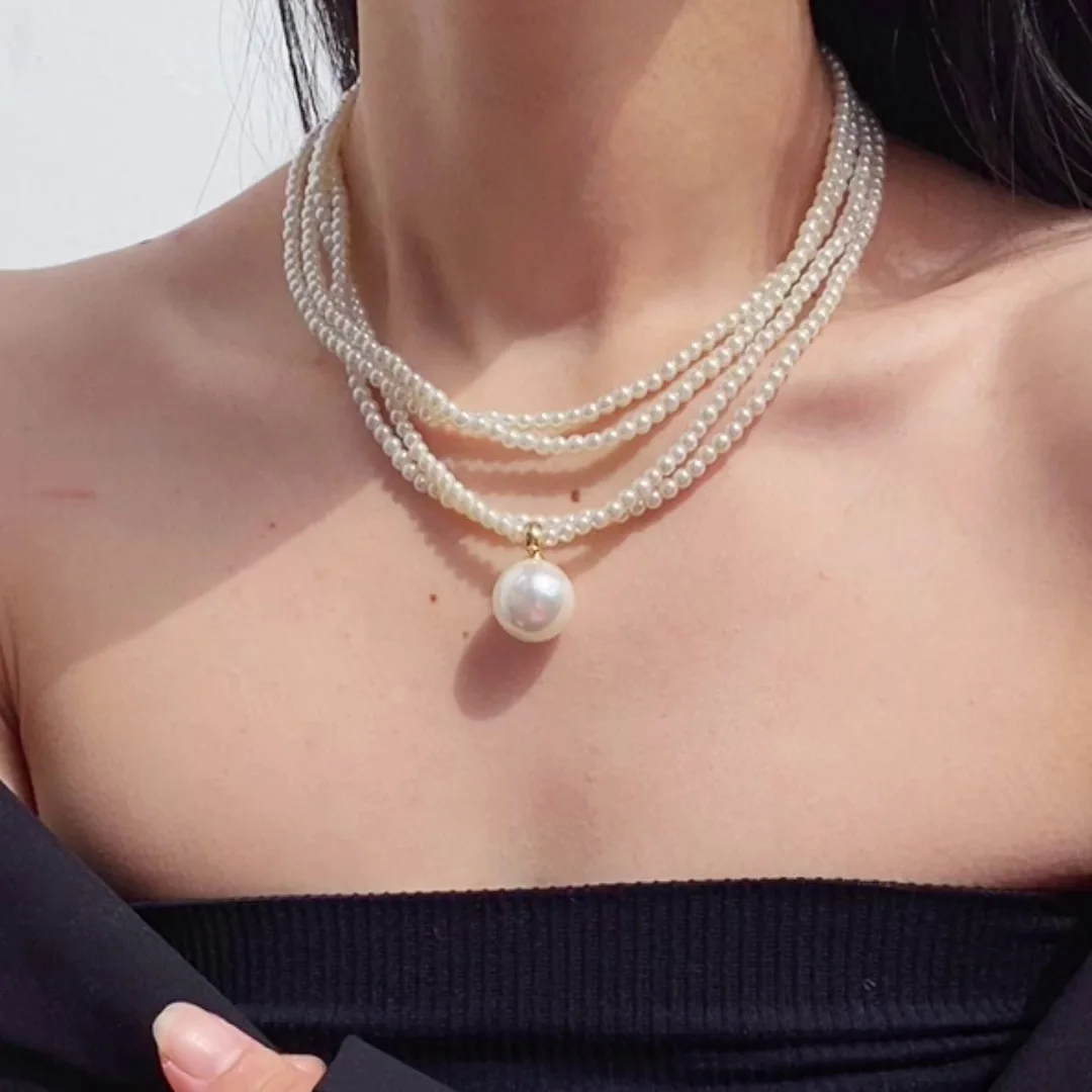 

KAITIN French Vintage Multi-layer Pearl Necklace women Fashion Versatile Long Collar Chain New Temperament Necklace Wholesale