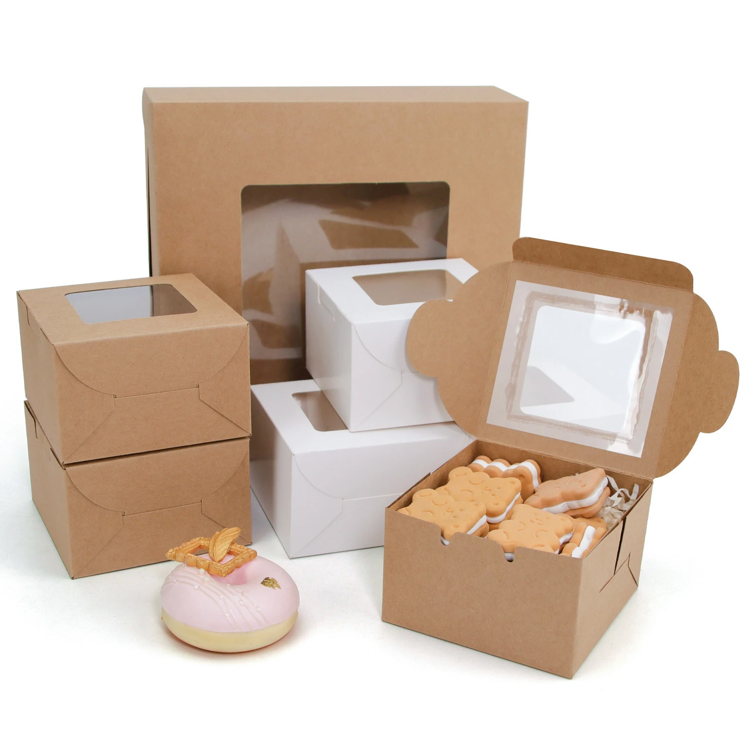 Visual window pastry box, baked goods dessert box, kraft paper gift box