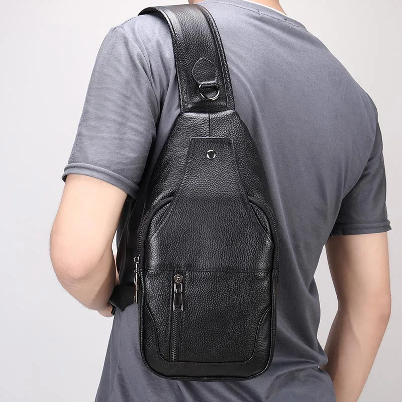 Genuine Leather Chest Bag For Men iPad Mini Soft Cow Leather Shoulder Bag Male Anti Theft Chest Pack Black Belt Sling Bag