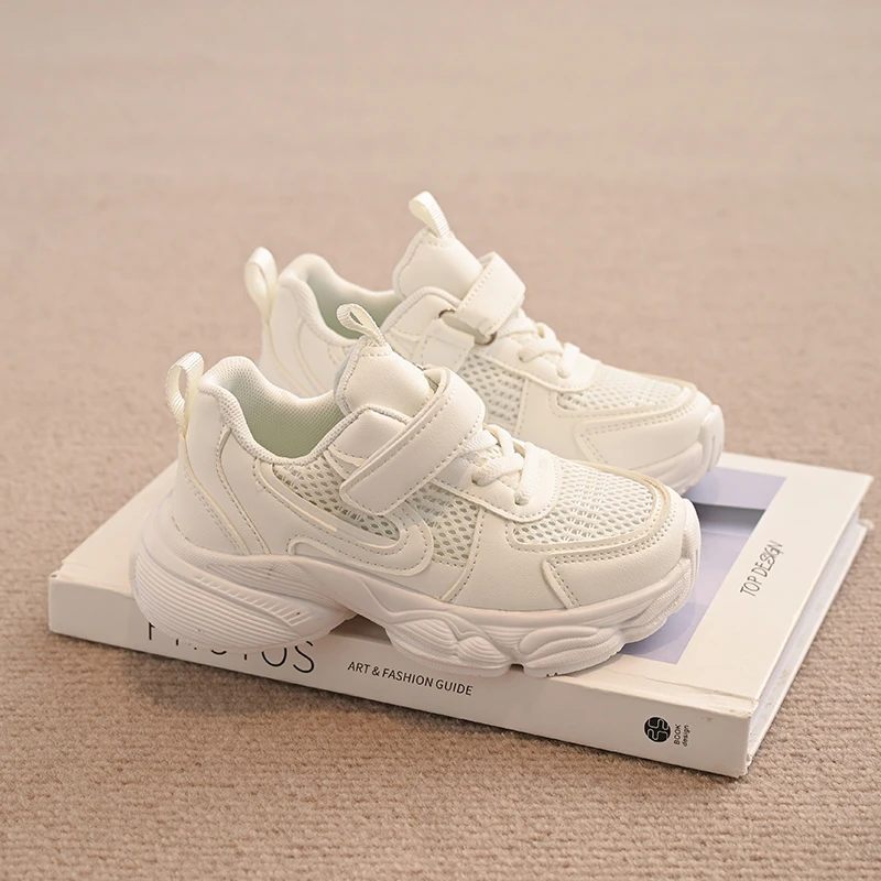 White Non Slip Air Mesh Kids Sneakers for School