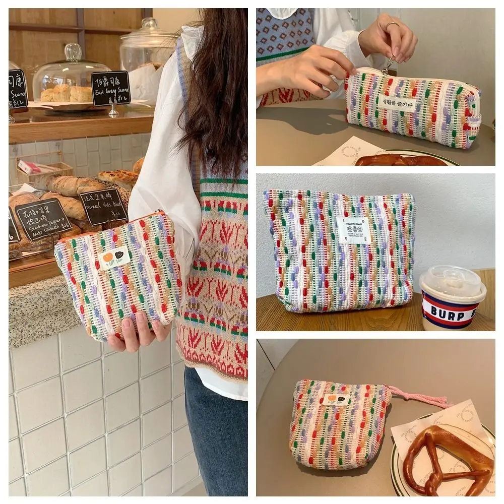 

Large Capacity Rainbow Cosmetic Bag Cute Zipper Cloth Knit Pencil Case Storage Bags Travel Organizer Students