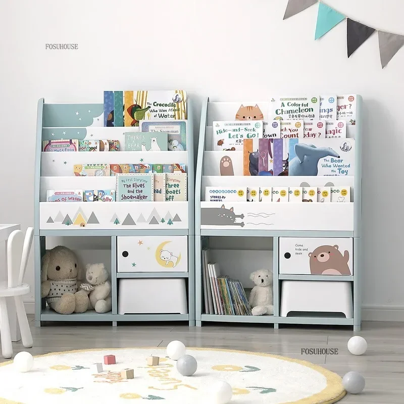PP Plastic Books Toys Storage Cabinets Cute Children's Bookcase Floor Standing Bookshelves Home Organizer Bookshelf k