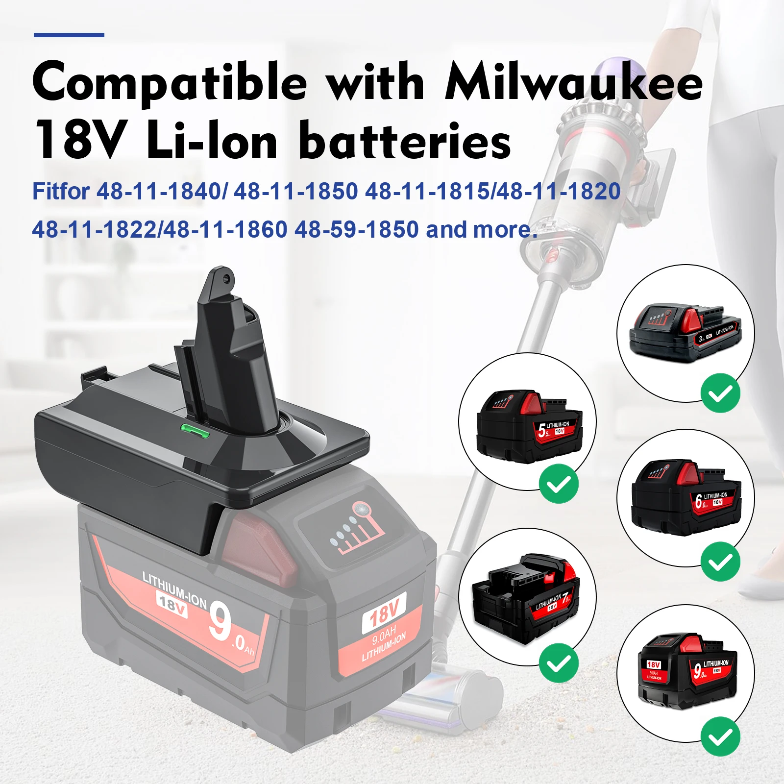 마키타 디월트 밀워케용 어댑터, 18V 리튬 배터리 변환기, 다이슨 V6 V7 V8 시리즈 진공 청소기 도구 DC58 SV11 SV10
