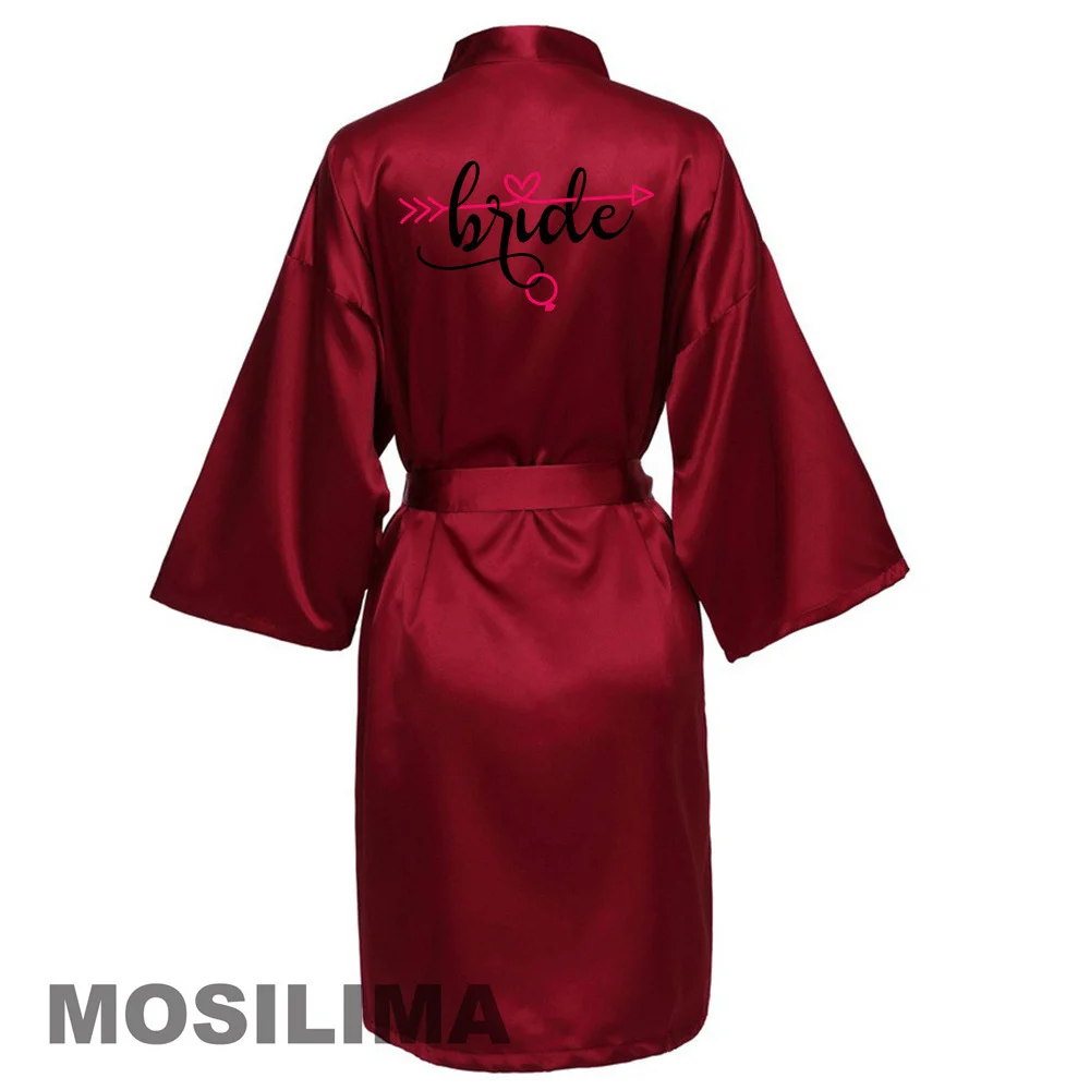 Women Silk Satin Short Night Printing Robe Kimono Robe Fashion Bath Sexy Bathrobe Femme Wedding Bride Bridesmaid SP231