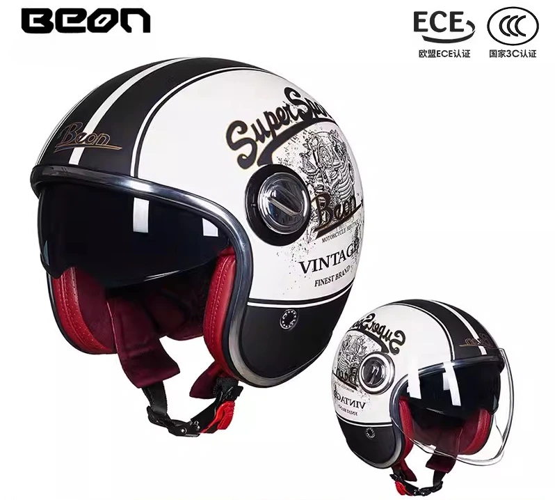 thumbnail image 1 of Casco de motocicleta Beon retro de doble lente, medio casco abierto, capacete para mujeres y hombres, certificación DOT ECE, casco de moto para Harley, 1 of 5