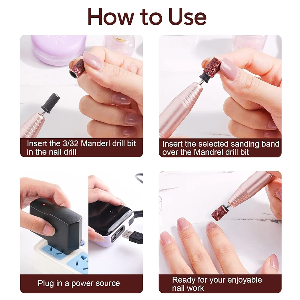 nail sanding bands 100 pieces 80/120/180/240 grit professional nail manicure fit drill bits acrylic nails set
